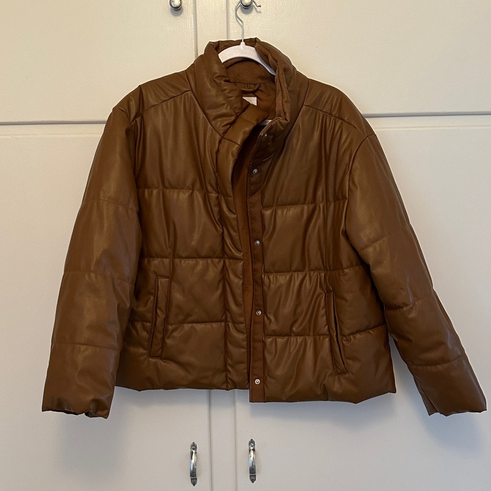 LIKE NEW Gap Faux Leather Brown Puffer Jacket